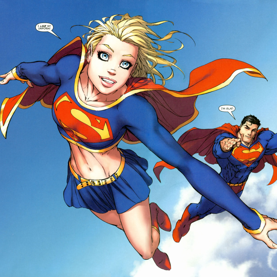 Supergirl flies with Superman