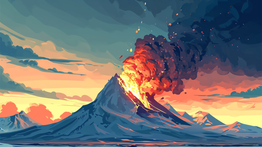 アーティストによる火山のレンダリング