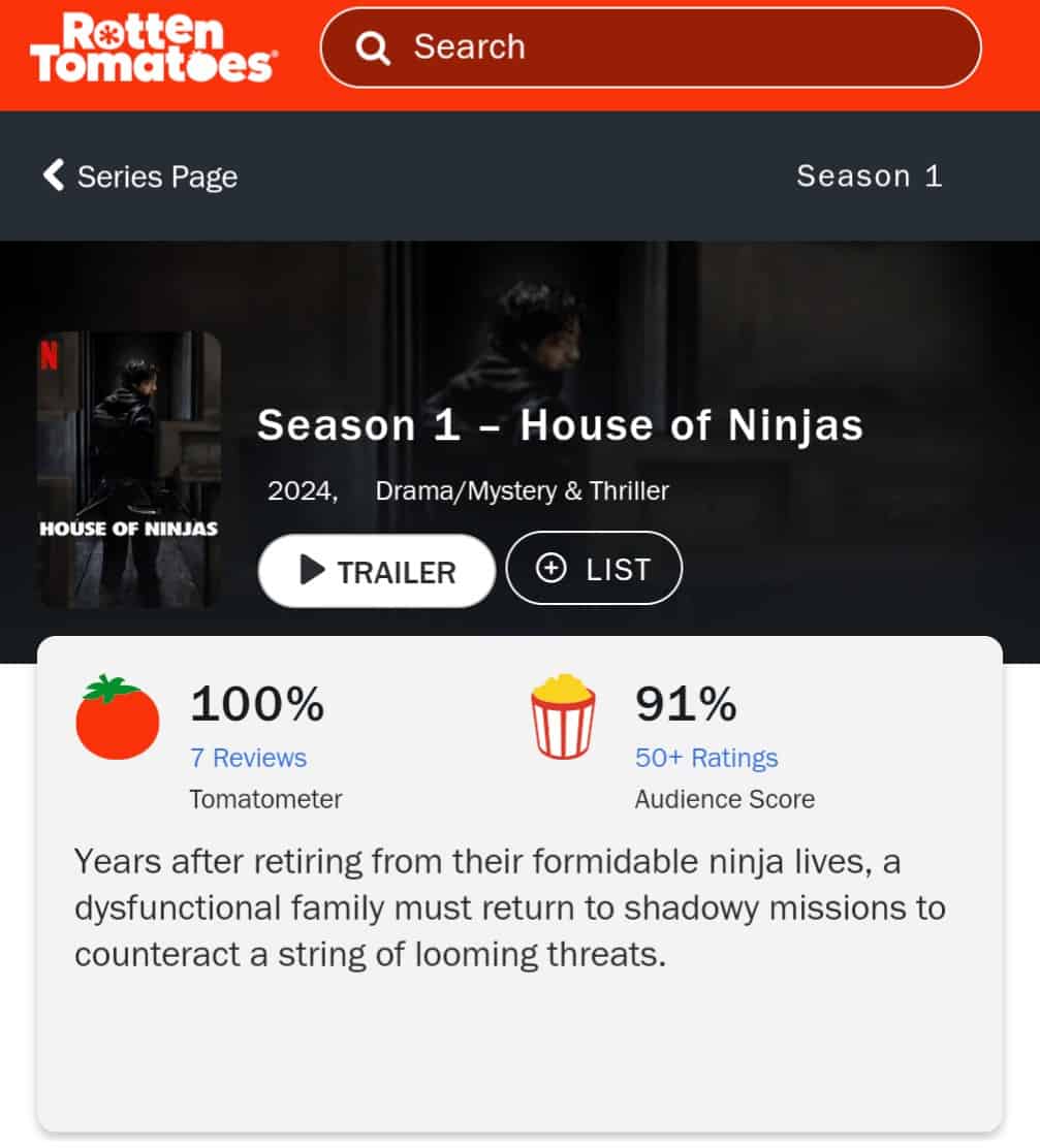 House Of Ninjas Gets 100% On Rotten Tomatoes, Netflix Series Is A Hit