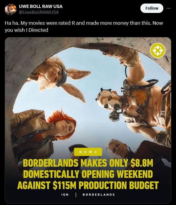 Uwe Boll Borderlands X Post