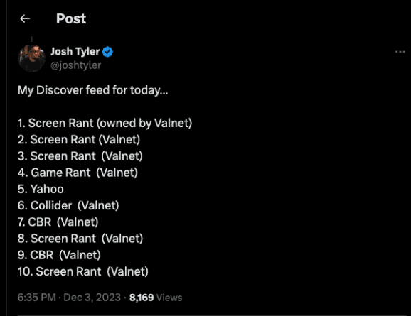 Josh Tyler X Posts